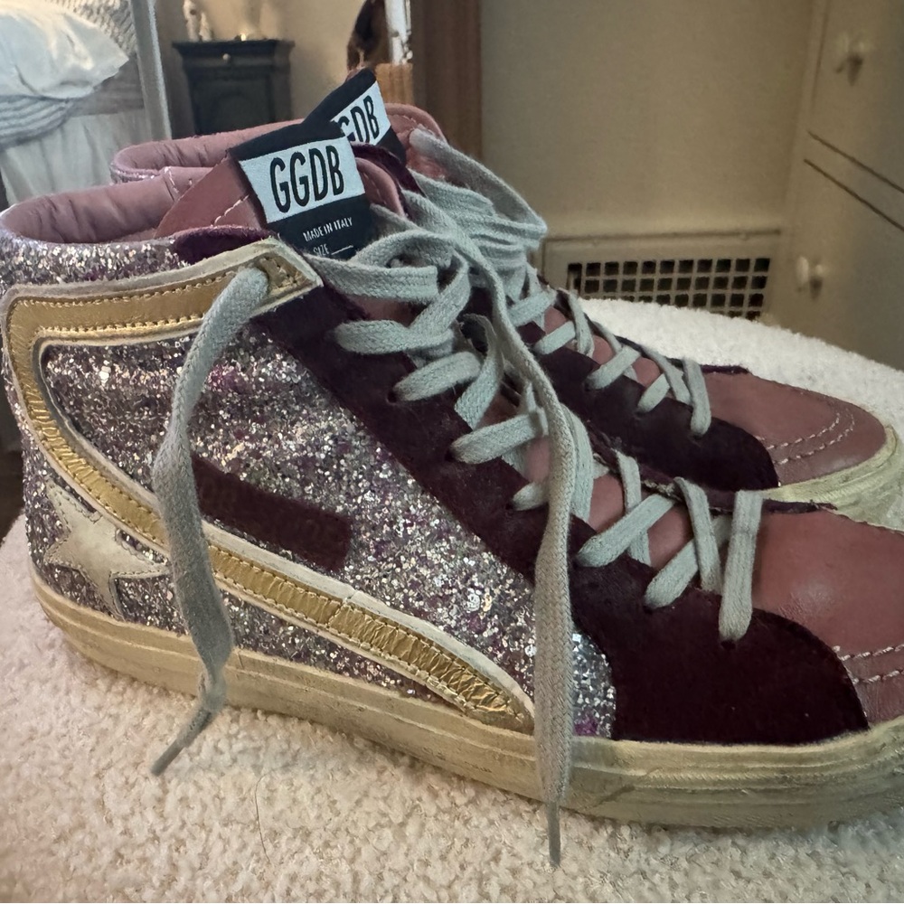 Golden Goose Pink and Silver Glitter Sneakers - Picture 10 of 10